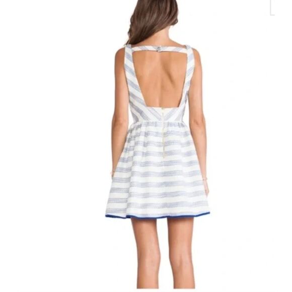 Line & Dot Kelly Mini Mini Dress in Sky Striped Size L Open Back Sexy Chic - Picture 3 of 12